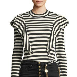 NWOT - VERONICA BEARD Dawson Striped Ruffle Long-Sleeve Tee